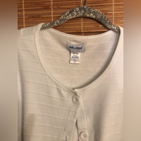 Vicki Wayne White Striped Cardigan Sweater Size L - Picture 3 of 7
